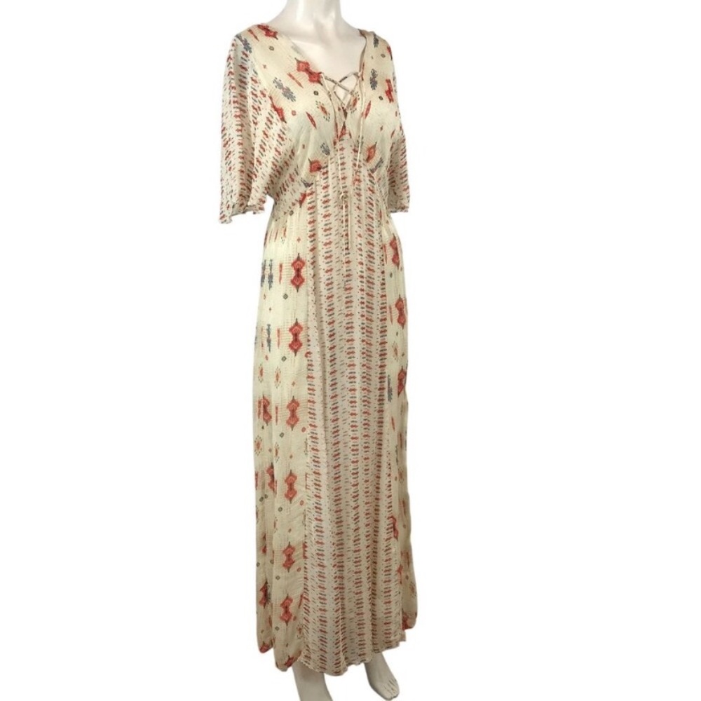 Lucky Brand Aztec Print Bohemian Cream and Orange Maxi Dress